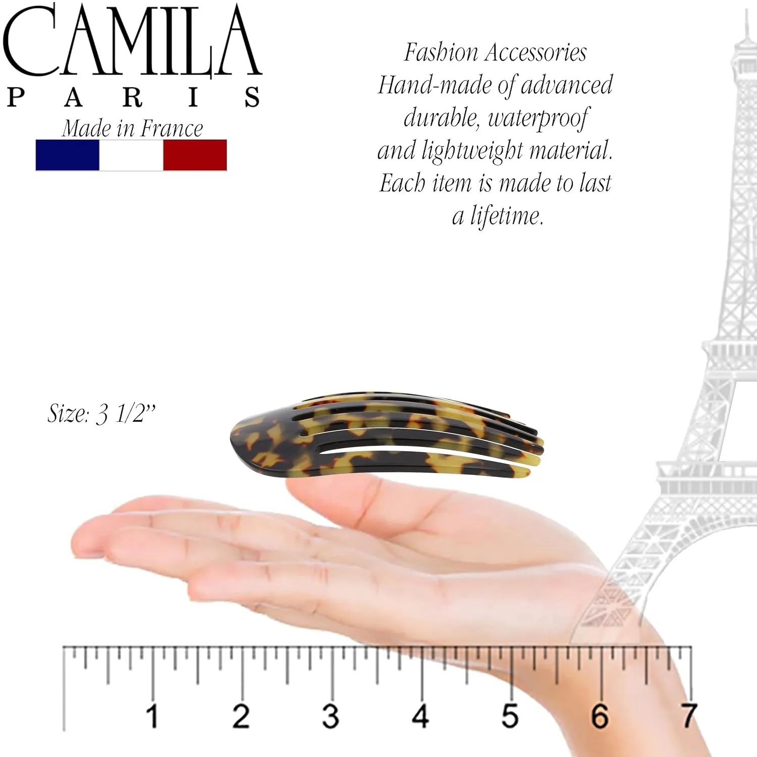 Camila Paris CP3394 French Hair Side Comb Small Rounded, Tokyo, Handmade French Twist Hair Combs, Strong Hold Hair Clips for Women Bun Chignon, No Slip Styling Girls Hair Accessories Made in France