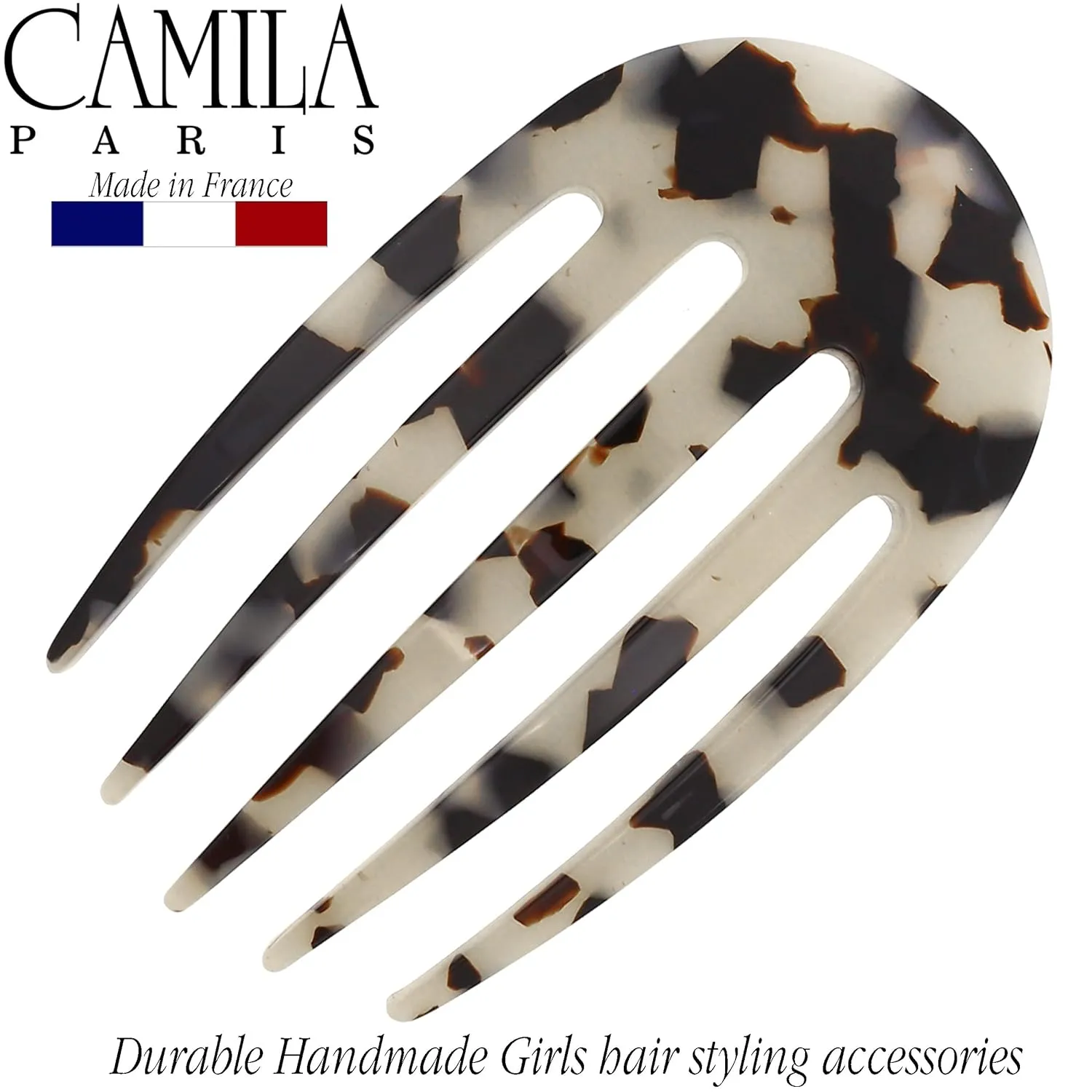 Camila Paris CP3397 French Hair Side Comb Rounded, White Tokyo, Handmade French Twist Hair Combs, Strong Hold Hair Clips for Women Bun Chignon, No Slip Styling Girls Hair Accessories Made in France