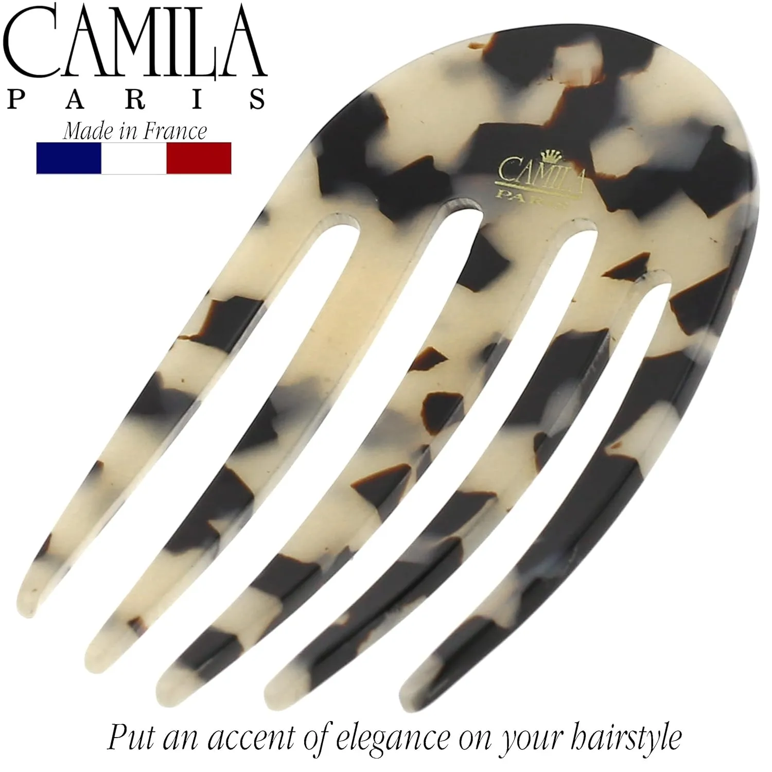 Camila Paris CP3397 French Hair Side Comb Rounded, White Tokyo, Handmade French Twist Hair Combs, Strong Hold Hair Clips for Women Bun Chignon, No Slip Styling Girls Hair Accessories Made in France