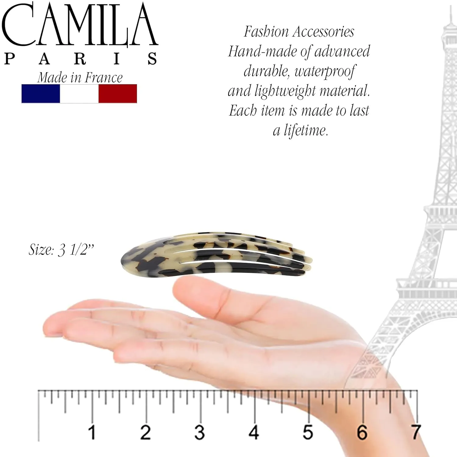 Camila Paris CP3397 French Hair Side Comb Rounded, White Tokyo, Handmade French Twist Hair Combs, Strong Hold Hair Clips for Women Bun Chignon, No Slip Styling Girls Hair Accessories Made in France