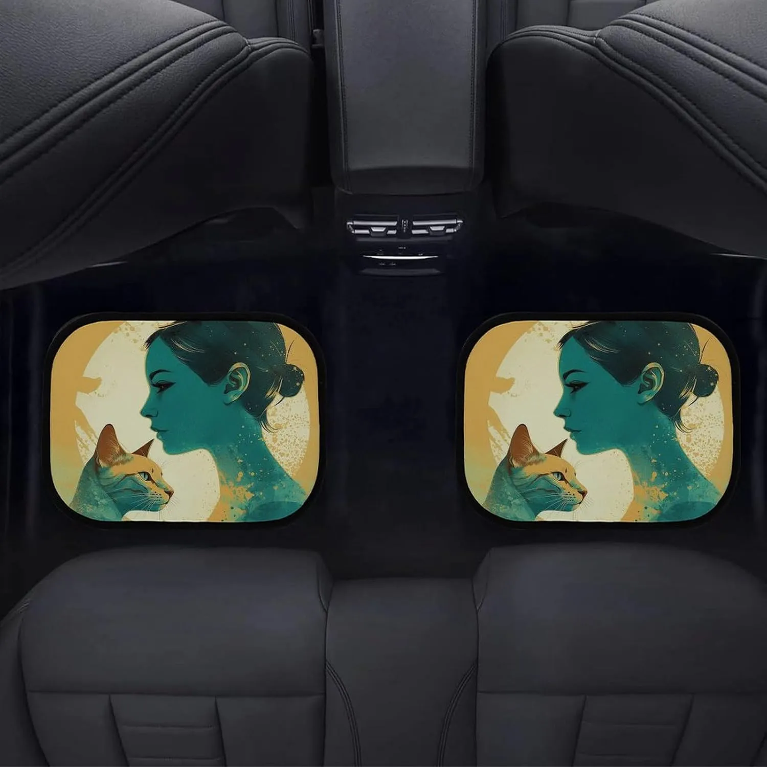Car Floor Mats 4 Piece Universal Car Floor Mats Silhouette of A Cat Car Mat Set Rubber Floor Mats for Cars Non-Slip Car Foot Pad Car Carpet Decor Heel Pad for Most Vehicles