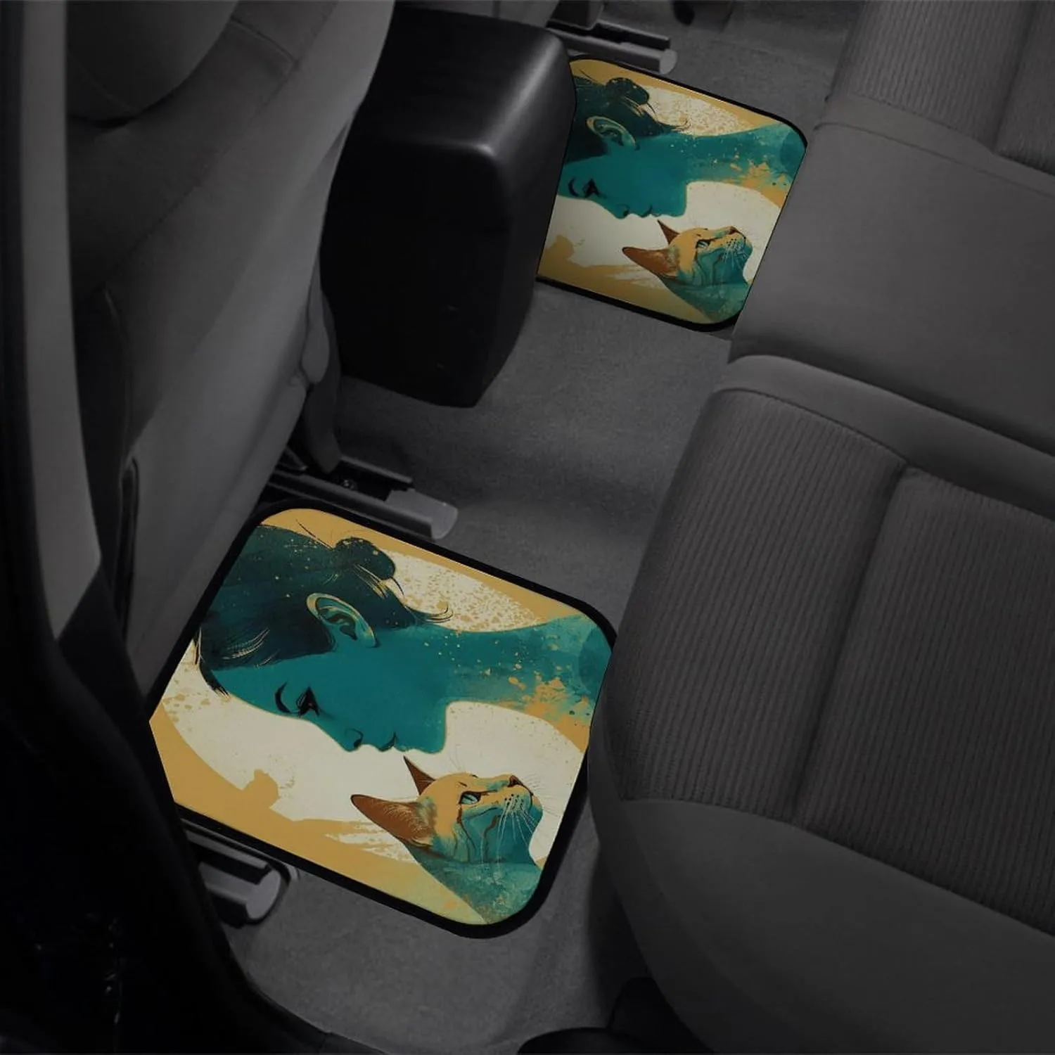 Car Floor Mats 4 Piece Universal Car Floor Mats Silhouette of A Cat Car Mat Set Rubber Floor Mats for Cars Non-Slip Car Foot Pad Car Carpet Decor Heel Pad for Most Vehicles