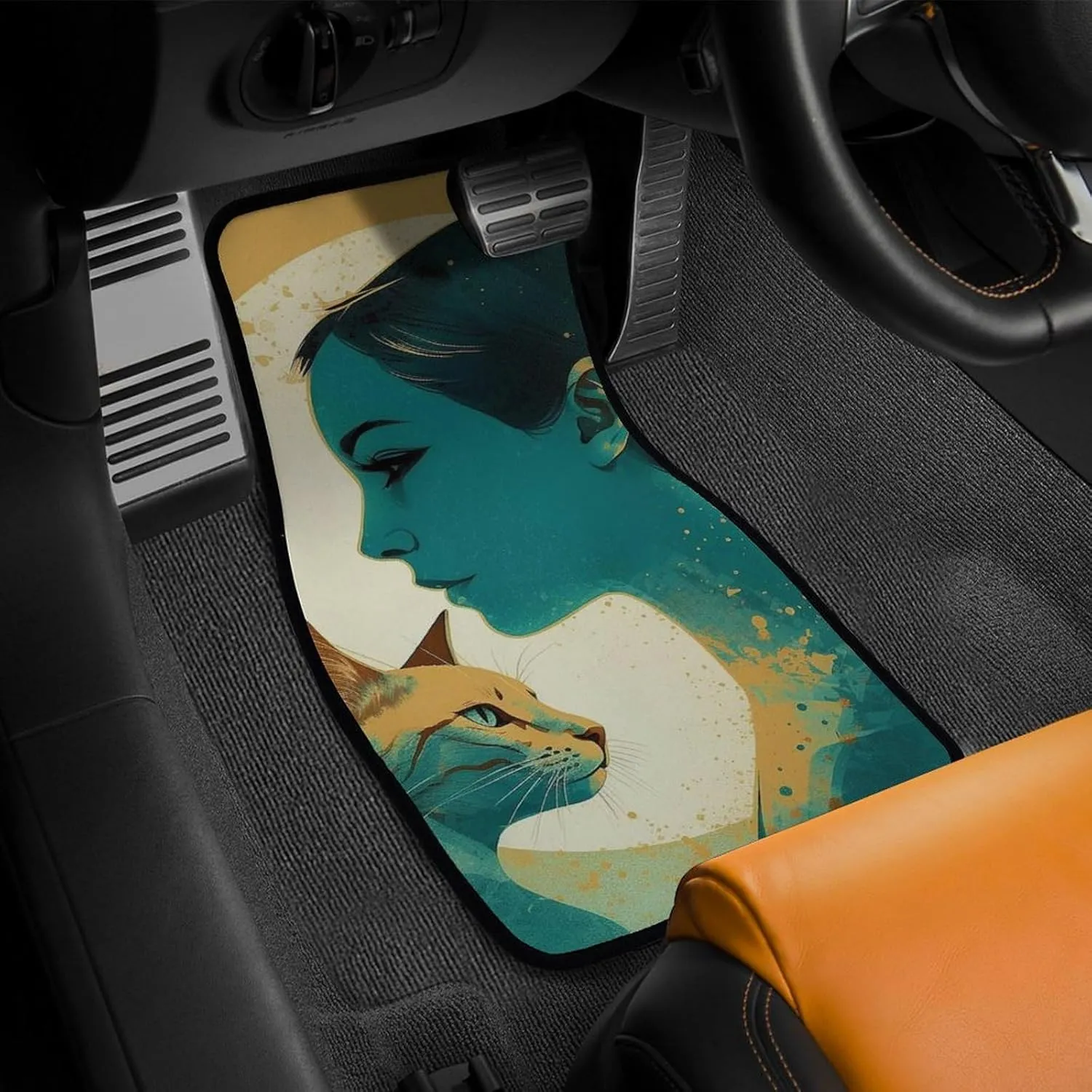 Car Floor Mats 4 Piece Universal Car Floor Mats Silhouette of A Cat Car Mat Set Rubber Floor Mats for Cars Non-Slip Car Foot Pad Car Carpet Decor Heel Pad for Most Vehicles