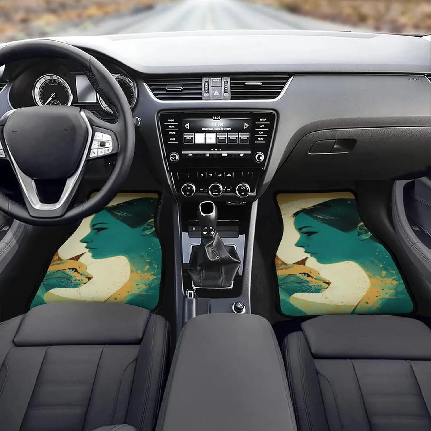 Car Floor Mats 4 Piece Universal Car Floor Mats Silhouette of A Cat Car Mat Set Rubber Floor Mats for Cars Non-Slip Car Foot Pad Car Carpet Decor Heel Pad for Most Vehicles