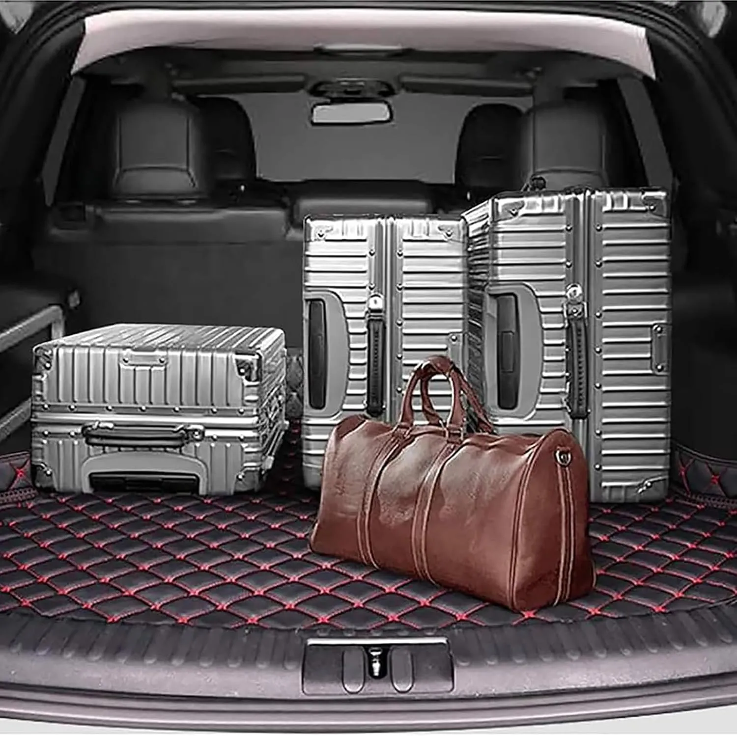 Car Leather Boot Liner Mats for Nissan Kicks 2017-2025, Custom Auto Rear Trunk Cargo Tray Protector Liners Anti-Scratch Non-Slip Luggage Carpets Interior Accessories,H/Red