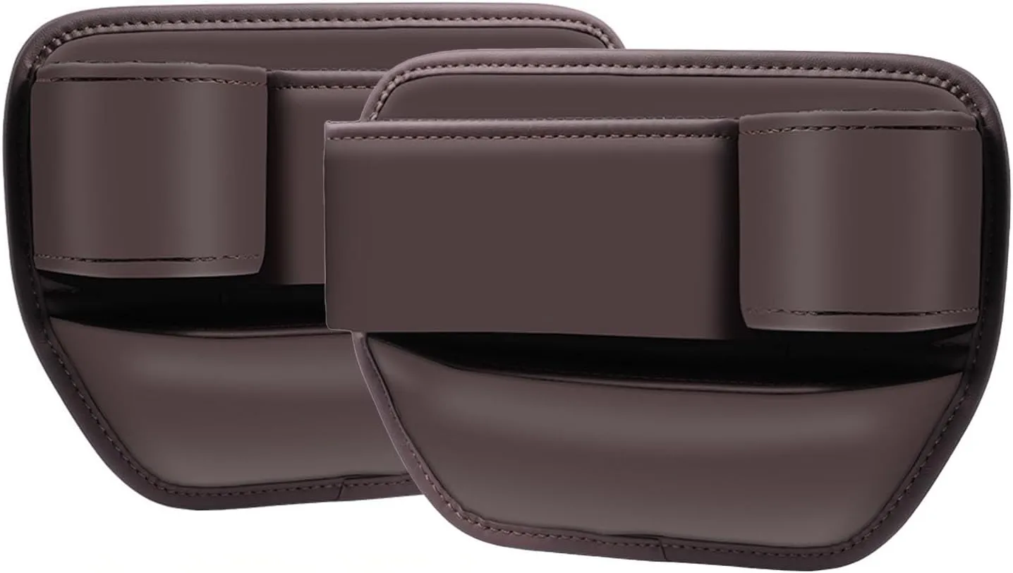 Car Seat Gap Filler Organizer - 2 Pack Leather Car Storage Box,Adjustable Multifunctional Seat Organizer,Prevents Items from Falling,Universal Fit for Most Cars,Holds Phone & Keys (Gap Filler-Brown)