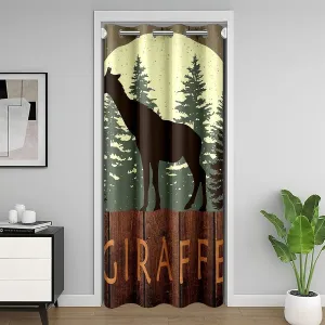 Castle Fairy Cute Giraffe Door Curtain,Lodge Cabin Jungle Rustic Style Door Drape for Bedroom Privacy,Wild Animal Pine Trees Doorway Curtain for Clost Door,1 Panel 42" W X 80" L