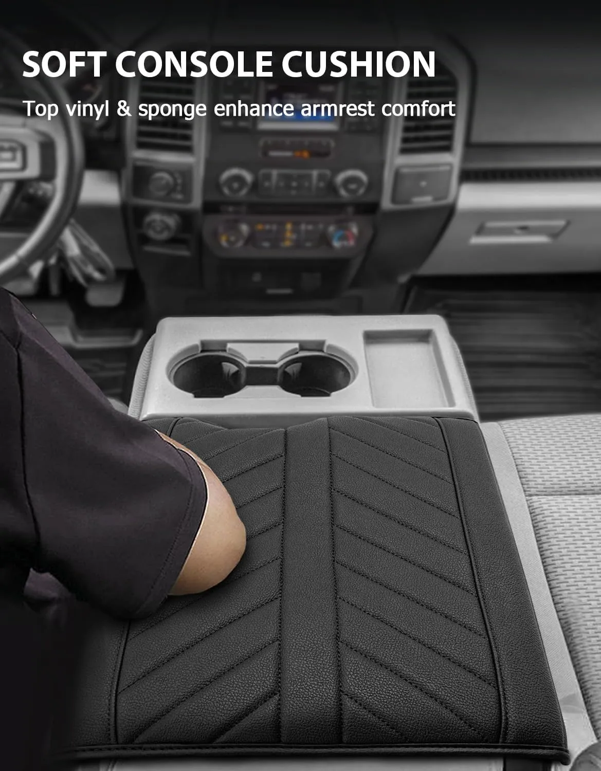 Center Console Armrest Cover for 2015-2024 Ford F150 Accessories, 2017-2024 F250 F350 F450, PU Leather Middle Console Cushion Cover with Storage Bag(Jump Seat Only)