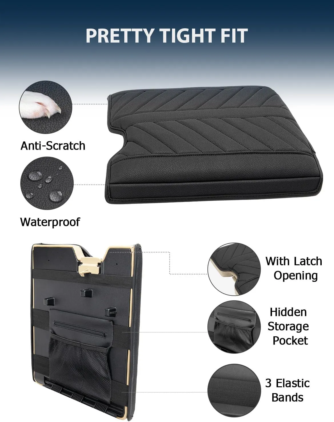 Center Console Armrest Cover for 2015-2024 Ford F150 Accessories, 2017-2024 F250 F350 F450, PU Leather Middle Console Cushion Cover with Storage Bag(Jump Seat Only)
