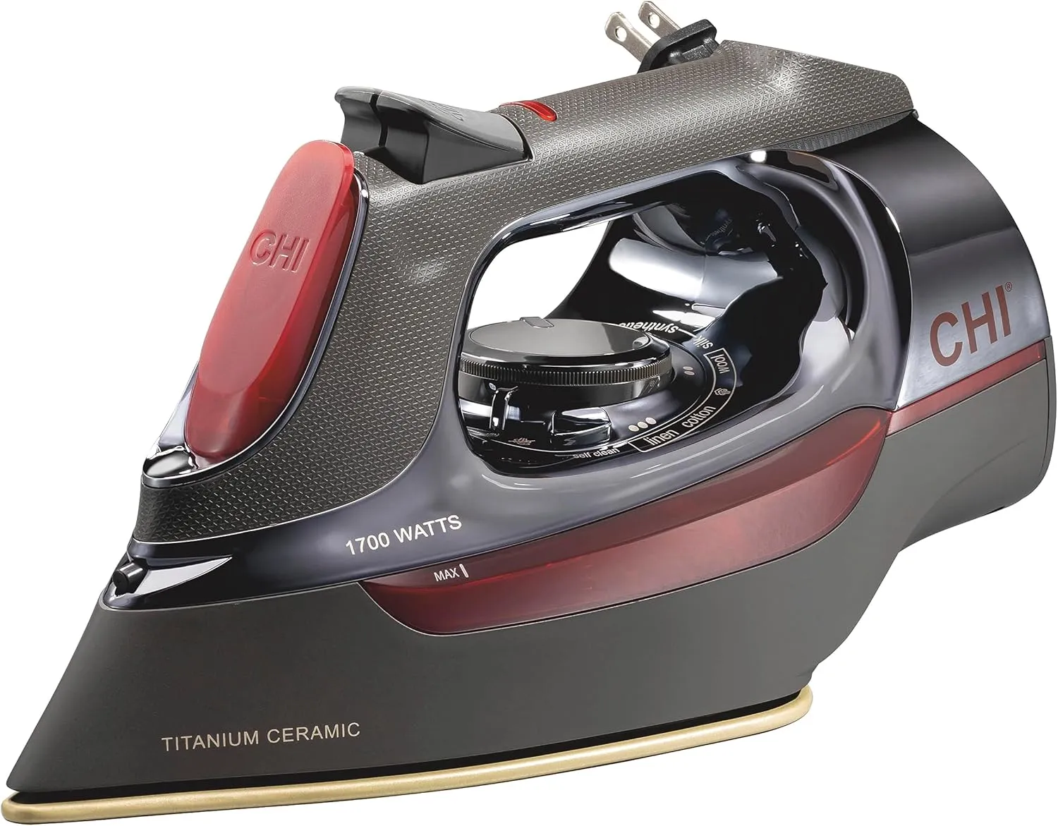 CHI Steam Iron for Clothes with 8’ Retractable Cord, 1700 Watts, 3-Way Auto Shutoff, 400  Holes, Professional Grade, Temperature Control Dial, Titanium Infused Ceramic Soleplate, Black/Chrome (13109)