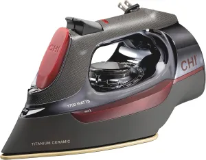 CHI Steam Iron for Clothes with 8’ Retractable Cord, 1700 Watts, 3-Way Auto Shutoff, 400  Holes, Professional Grade, Temperature Control Dial, Titanium Infused Ceramic Soleplate, Black/Chrome (13109)