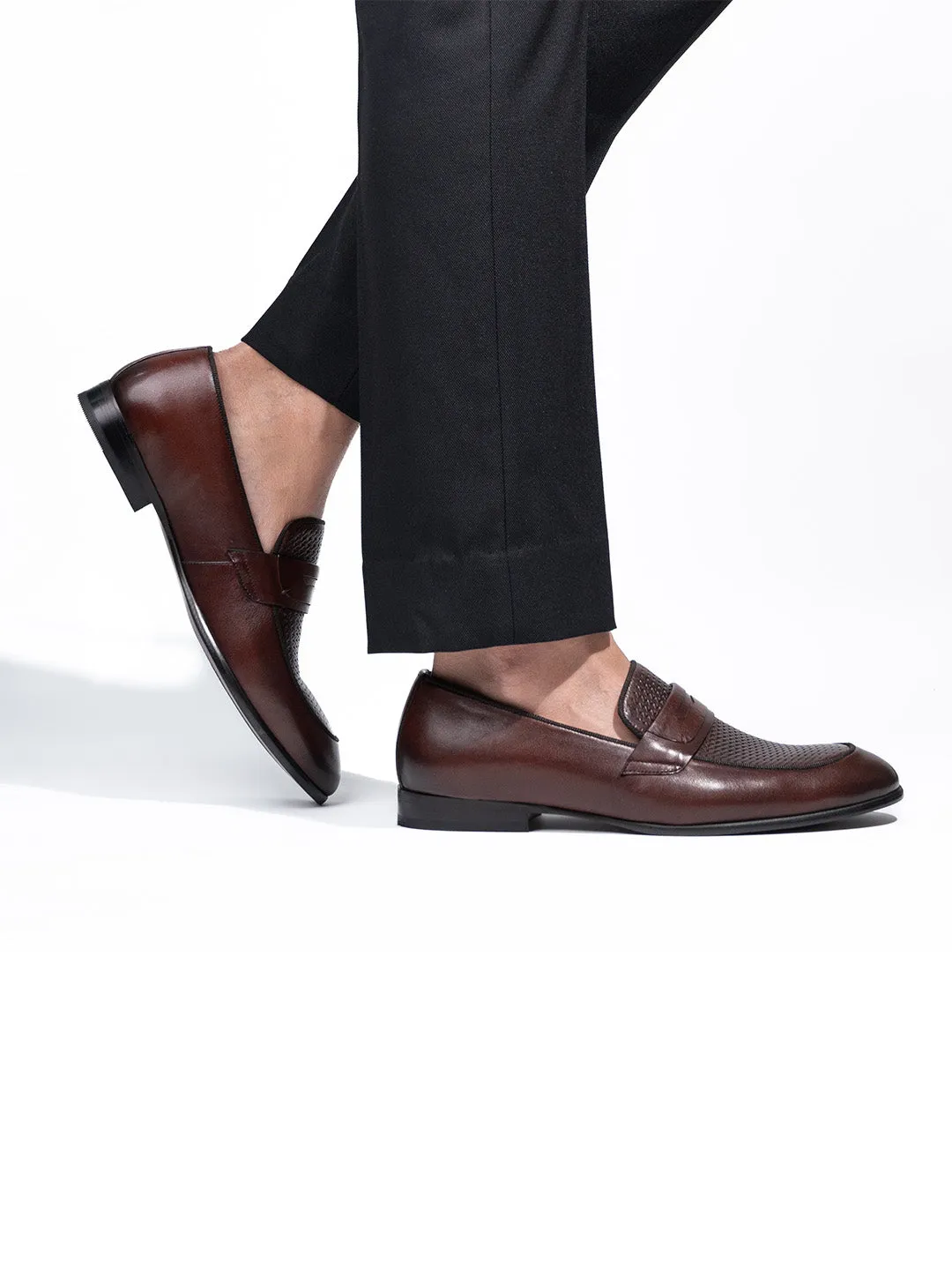 Classic Brown Leather Men's Slip-On Loafer Shoes