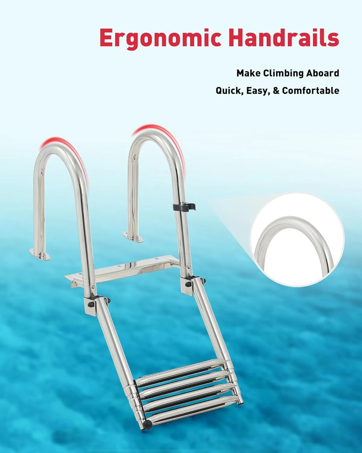 CO-Z 4 Step Telescoping Boat Ladder, Pontoon Boat Ladder with 485lb Strength, 316 Stainless Steel Folding Dock Ladder with Nonslip Steps, Heavy Duty Marine Boat Boarding Ladder for Yacht Swimming Pool