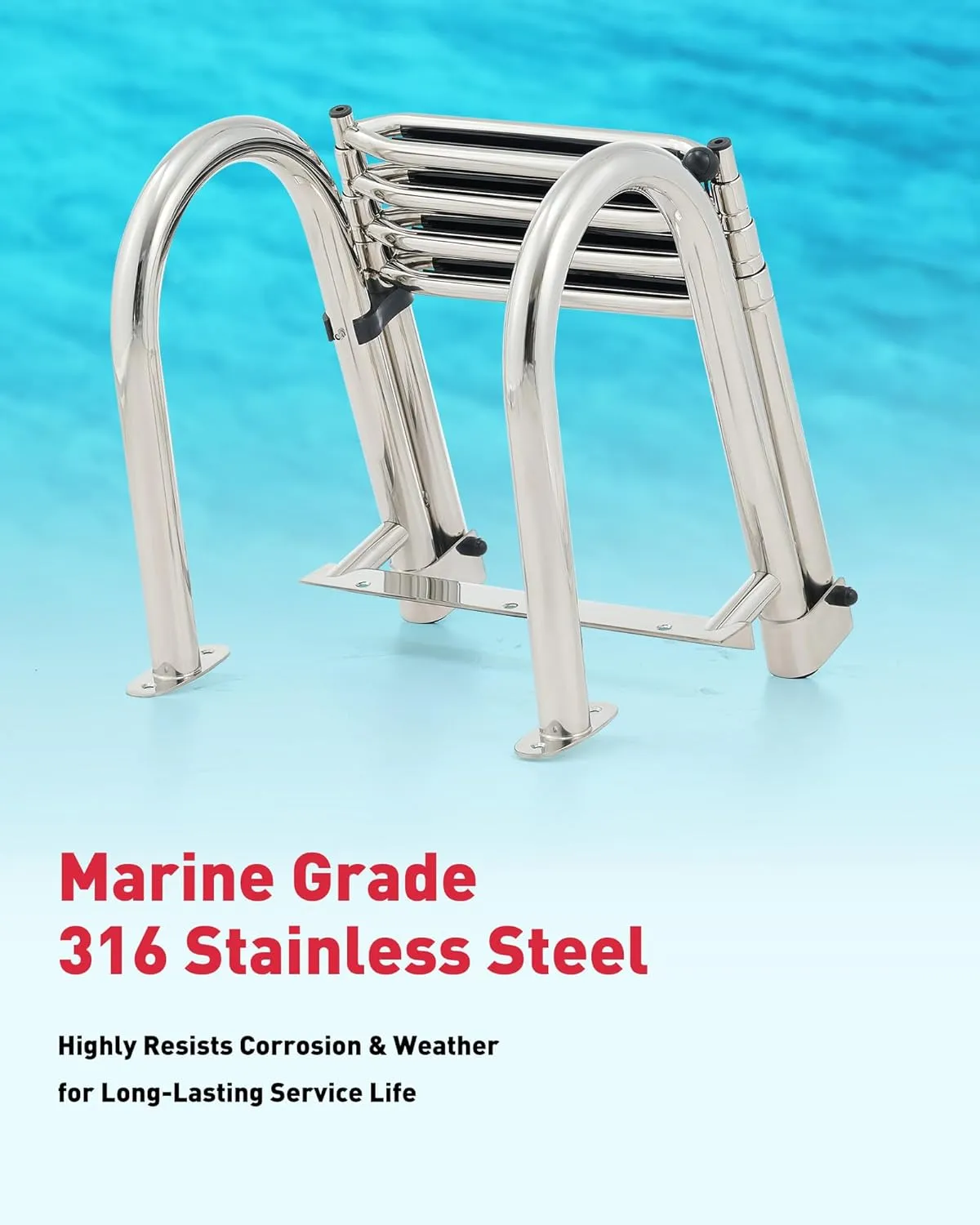 CO-Z 4 Step Telescoping Boat Ladder, Pontoon Boat Ladder with 485lb Strength, 316 Stainless Steel Folding Dock Ladder with Nonslip Steps, Heavy Duty Marine Boat Boarding Ladder for Yacht Swimming Pool