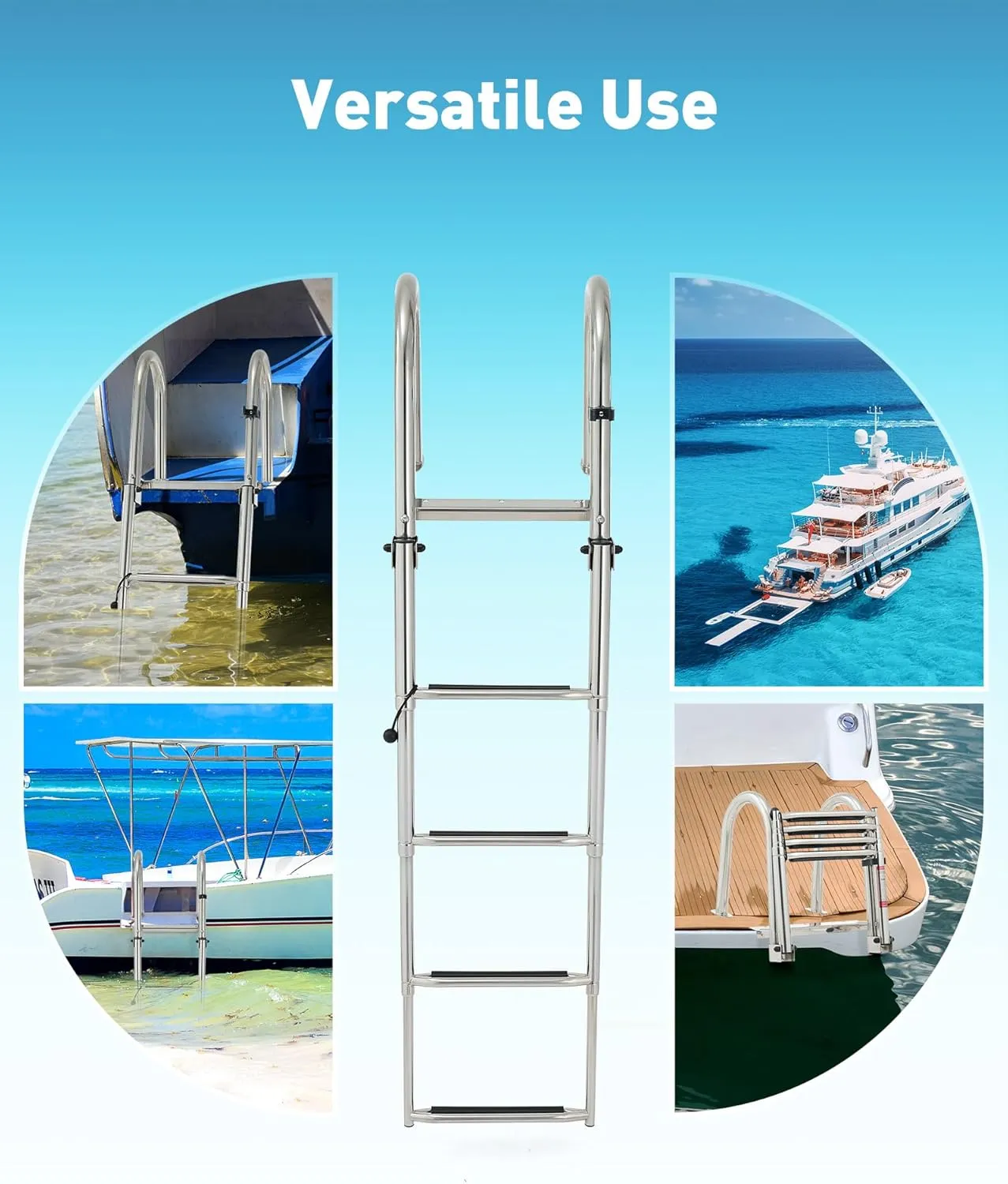 CO-Z 4 Step Telescoping Boat Ladder, Pontoon Boat Ladder with 485lb Strength, 316 Stainless Steel Folding Dock Ladder with Nonslip Steps, Heavy Duty Marine Boat Boarding Ladder for Yacht Swimming Pool