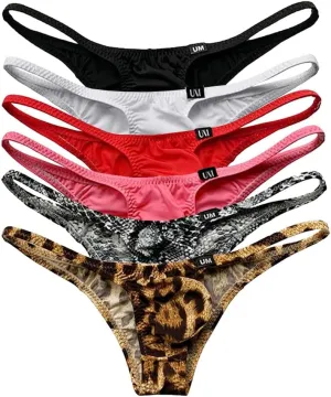 COMLIFE Men's Fashion Ice Silk Breathable Thong Low Waist Solid Color Printed Underwear