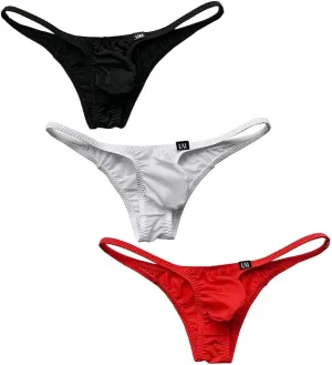 COMLIFE Men's Fashion Ice Silk Breathable Thong Low Waist Solid Color Printed Underwear