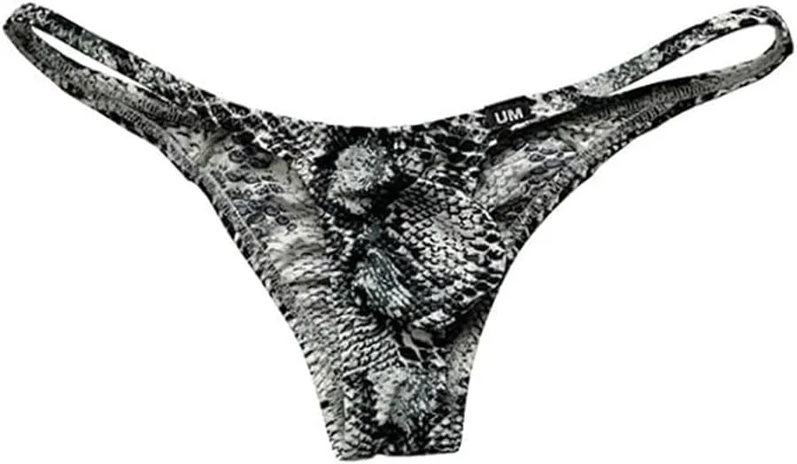 COMLIFE Men's Fashion Ice Silk Breathable Thong Low Waist Solid Color Printed Underwear