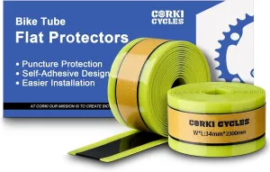 Corki Cycles Bike Tube Flat Protectors and Tire Liners Self Adhesive, Fits Width 1.35-2.4” 12 14 16 18 20 24 26 27.5 29 & 700c Mountain Road Bicycles, 2-Pack