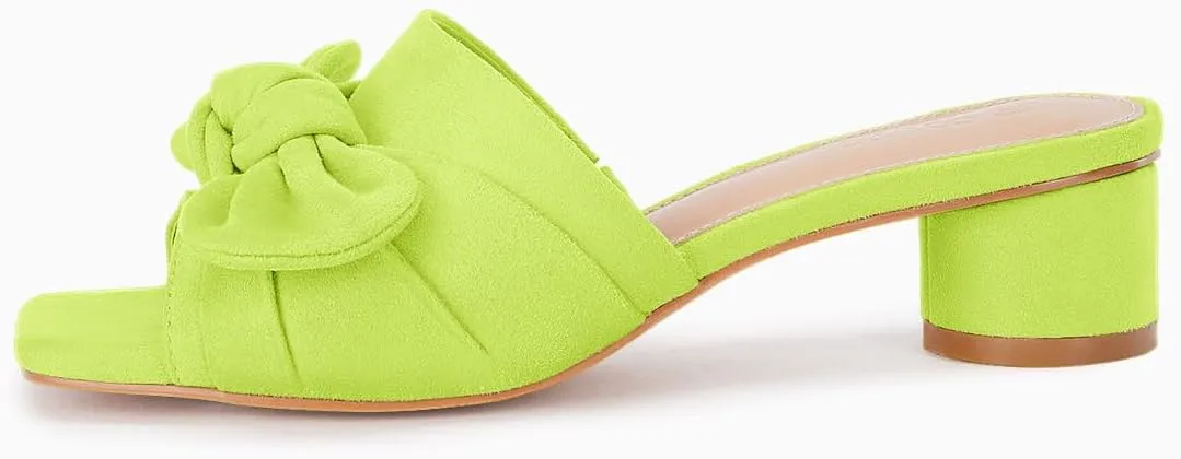 Coutgo Womens Bow Slides Sandals Wide Width Slip On Chunky Low Heels Square Open toe Elagant Summer Shoes