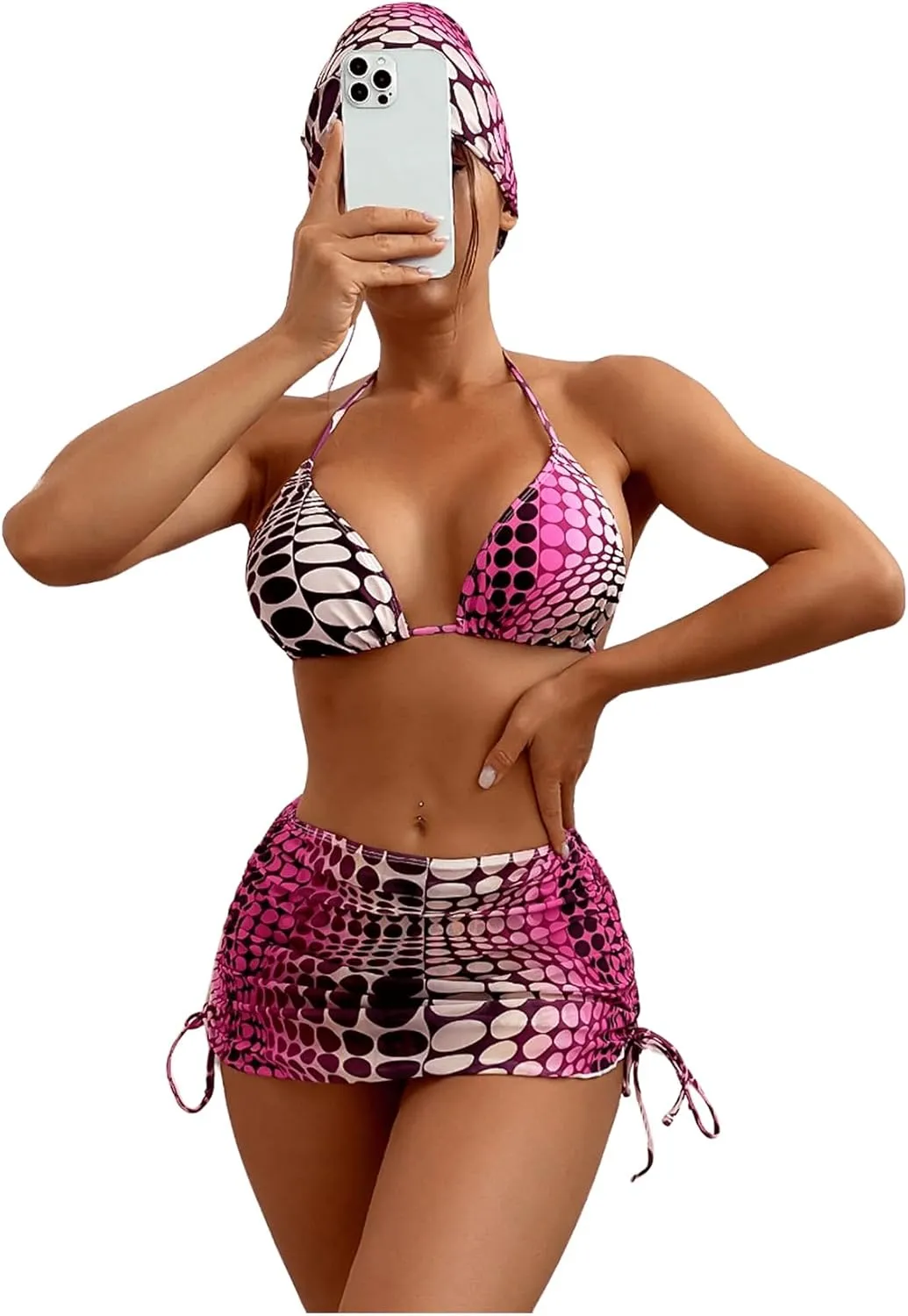 COZYEASE Women's 4 Piece Swimsuits Sexy Bikini Sets Triangle Bathing Suit with Mesh Cover Up Beach Skirt & Bandana