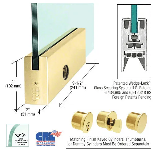CRL Glass 4" Square Door Rail With Lock - 9-1/2" Patch