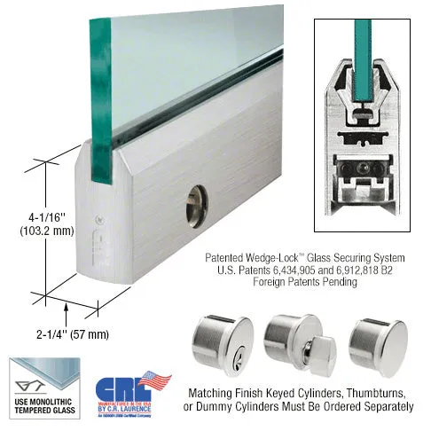 CRL Glass 4" Tapered Door Rail With Lock - 35-3/4" Length
