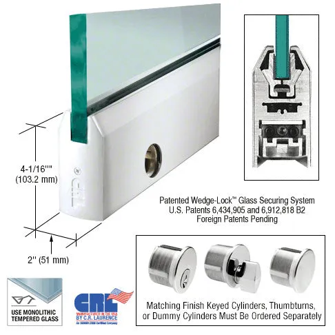 CRL Glass 4" Tapered Door Rail With Lock - 35-3/4" Length