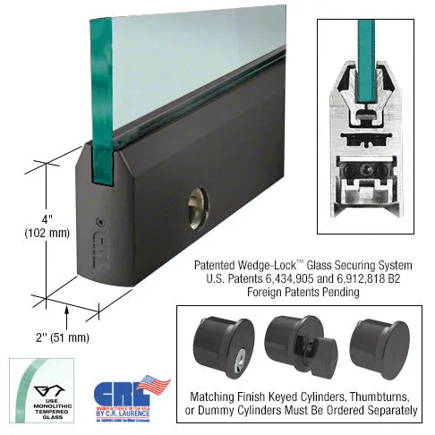 CRL Glass 4" Tapered Door Rail With Lock - 35-3/4" Length