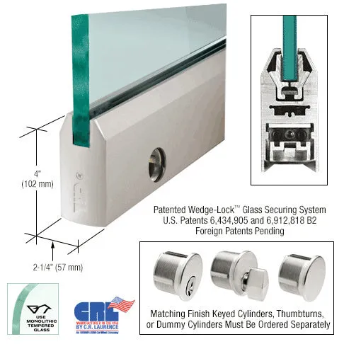 CRL Glass 4" Tapered Door Rail With Lock - 35-3/4" Length