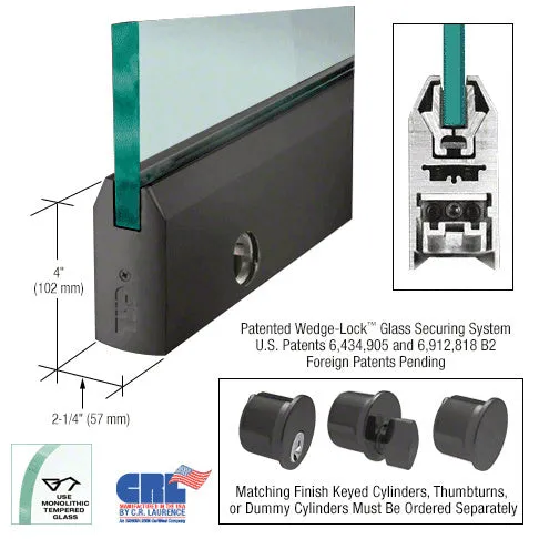 CRL Glass 4" Tapered Door Rail With Lock - 35-3/4" Length