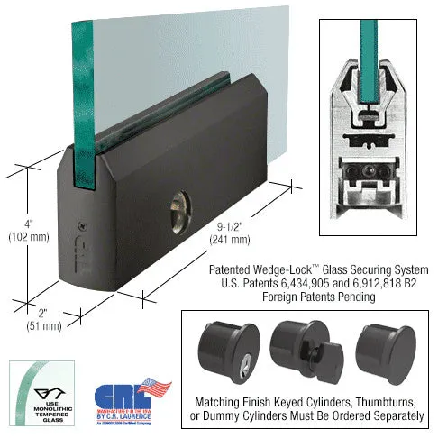 CRL Glass 4" Tapered Door Rail With Lock - 9-1/2" Patch
