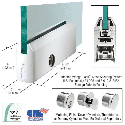 CRL Glass 4" Tapered Door Rail With Lock - 9-1/2" Patch
