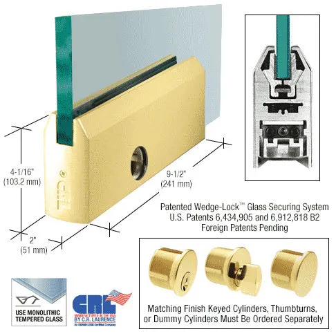 CRL Glass 4" Tapered Door Rail With Lock - 9-1/2" Patch