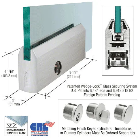 CRL Glass 4" Tapered Door Rail With Lock - 9-1/2" Patch
