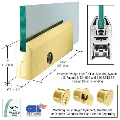 CRL Glass 4" Tapered Door Rail With Lock - 9-1/2" Patch