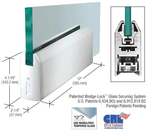 CRL Glass 4" Tapered Door Rail Without Lock - 12" Patch