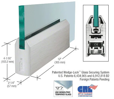 CRL Glass 4" Tapered Door Rail Without Lock - 12" Patch