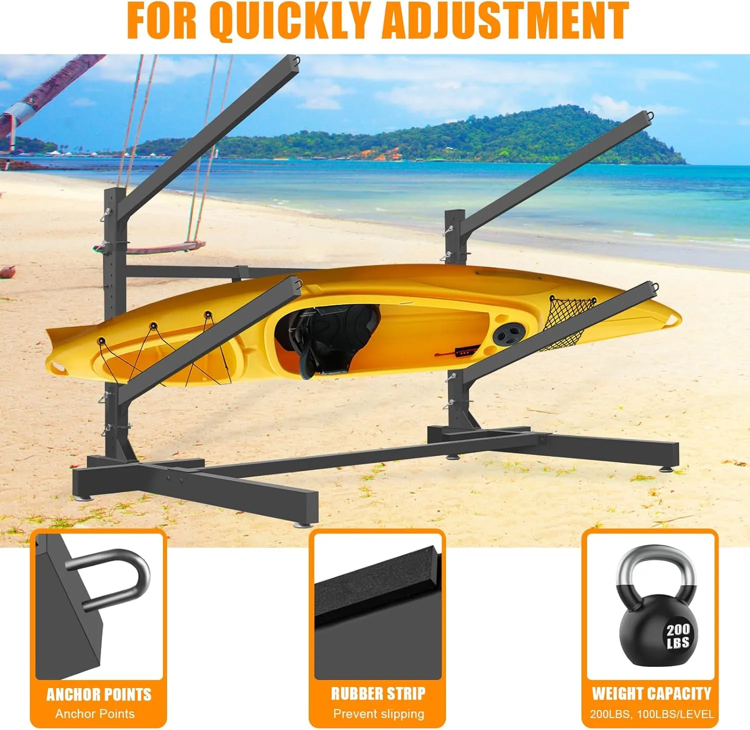 Cross Base Double Layer Kayak Storage Rack | Heavy Duty Kayak Racks for Garage and Outdoor Storage | Quick Installation Storage Rack for Kayak, Canoe, Surfboard & Paddleboard