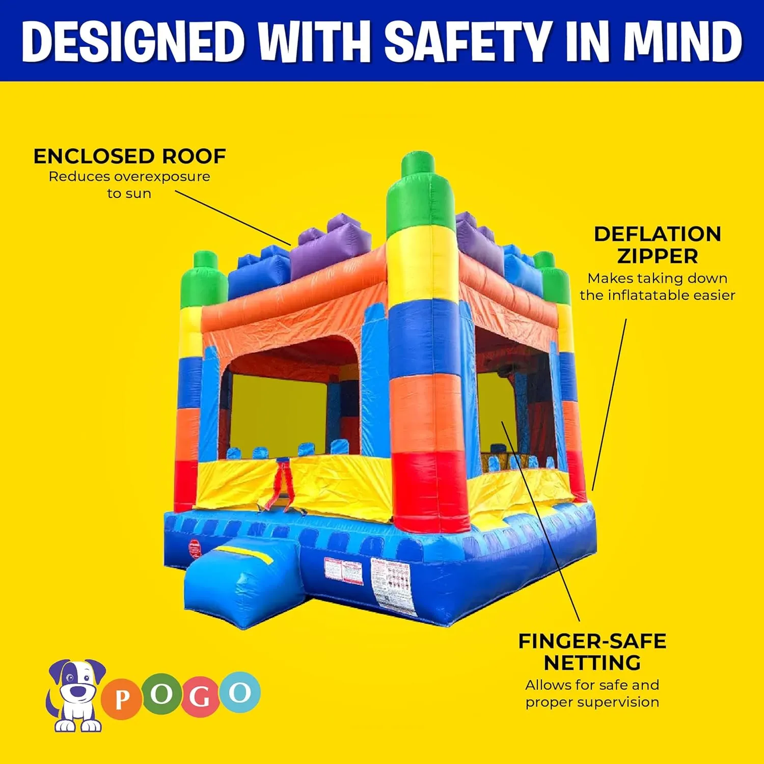 Crossover Inflatable Bounce House, Rainbow Building Blocks, 13 x 12 x 14.5 Foot, Outdoor Playhouse for Kids Outdoor Commercial Bouncer Castle with Basketball Hoop, Blower, Stakes, & Storage Bag
