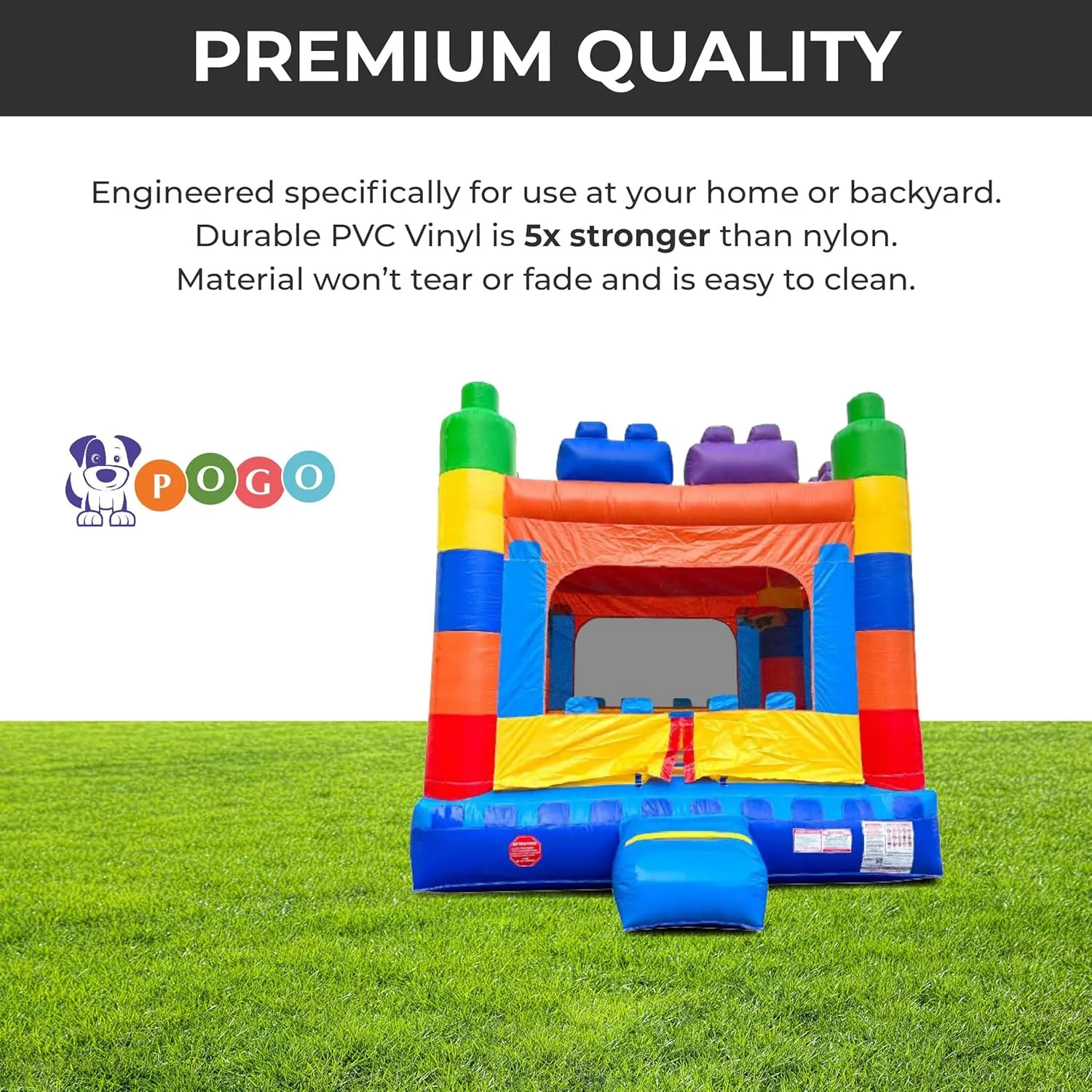 Crossover Inflatable Bounce House, Rainbow Building Blocks, 13 x 12 x 14.5 Foot, Outdoor Playhouse for Kids Outdoor Commercial Bouncer Castle with Basketball Hoop, Blower, Stakes, & Storage Bag