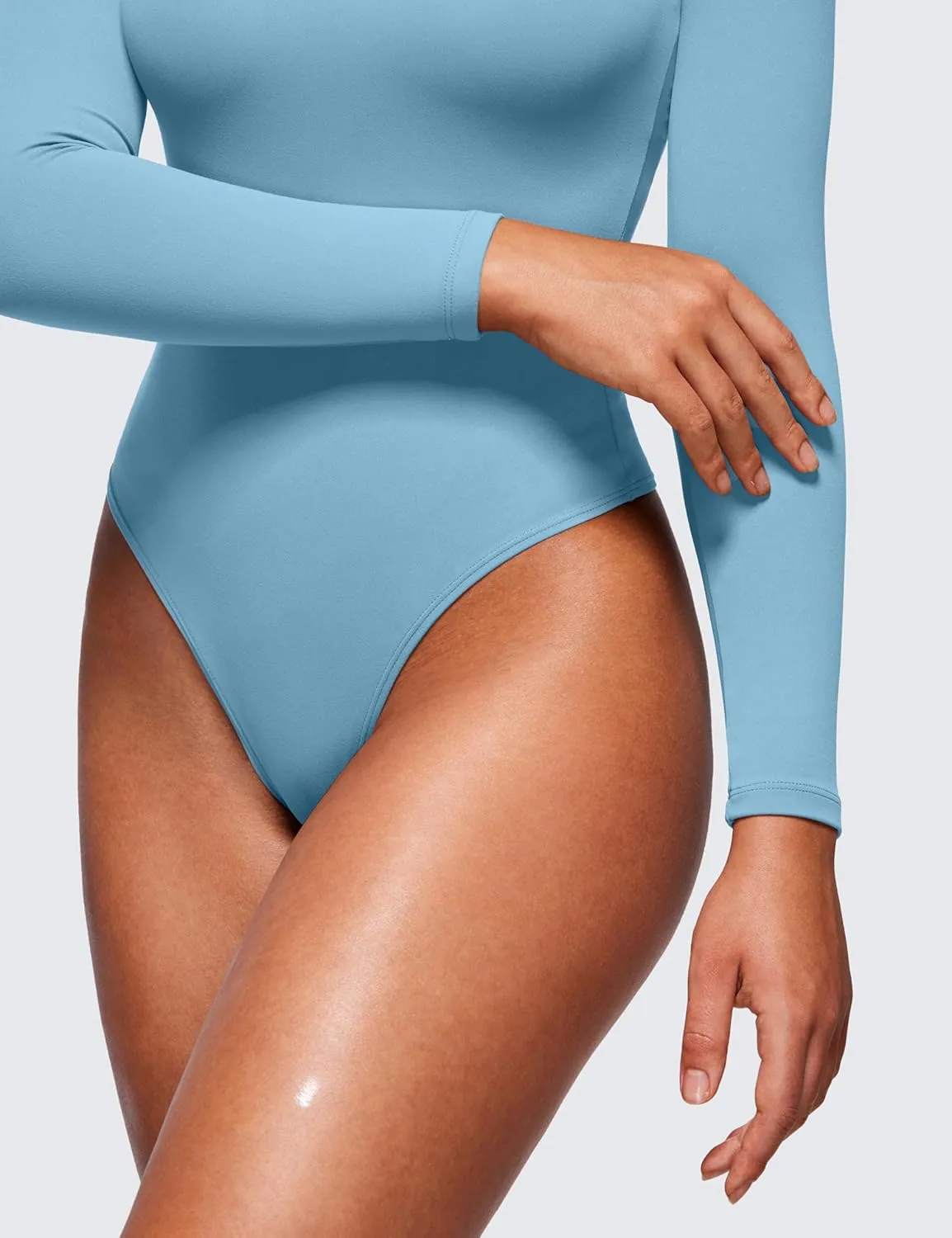 CRZ YOGA Butterluxe Square Neck Long Sleeve Bodysuit for Women Sexy Thong Layering Tops Soft Stretchy