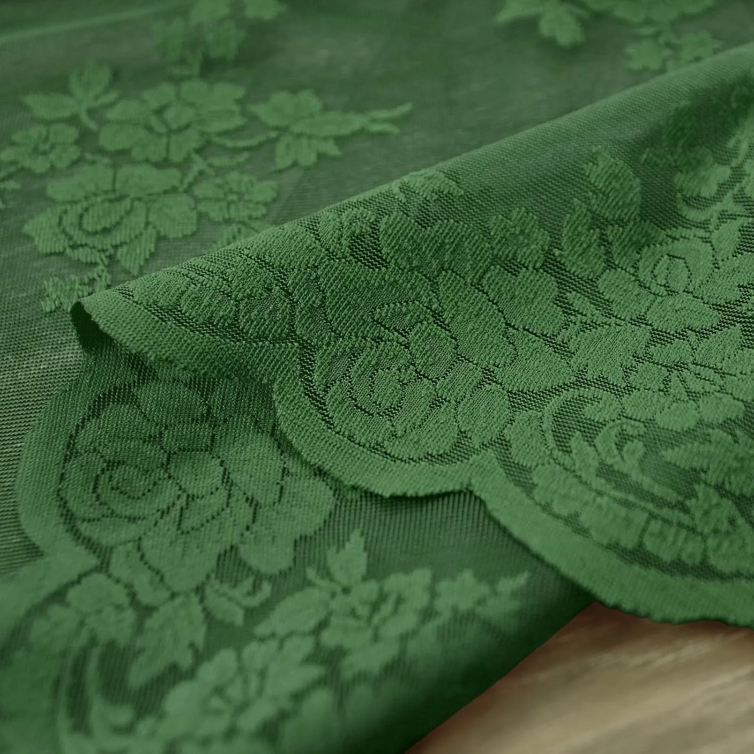 Dark Olive Green Sheer Curtains 84 Inches Long 2 Panels Set Country Rustic Floral Vintage Hunter Green Lace Curtains for Living Room, Rod Pocket Privacy Emberald Green Sheer Drapes, Each 52 x 84 Inch