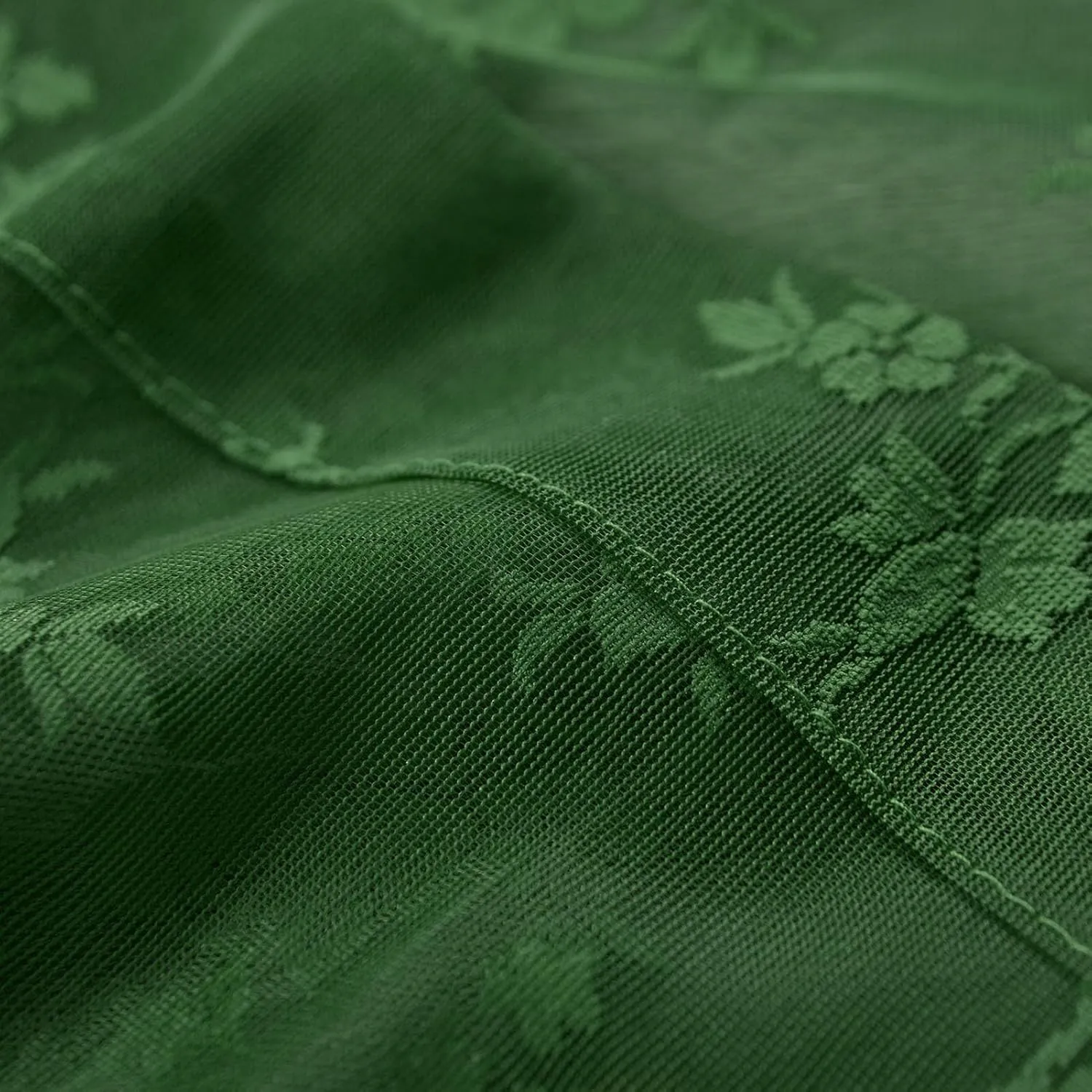 Dark Olive Green Sheer Curtains 84 Inches Long 2 Panels Set Country Rustic Floral Vintage Hunter Green Lace Curtains for Living Room, Rod Pocket Privacy Emberald Green Sheer Drapes, Each 52 x 84 Inch