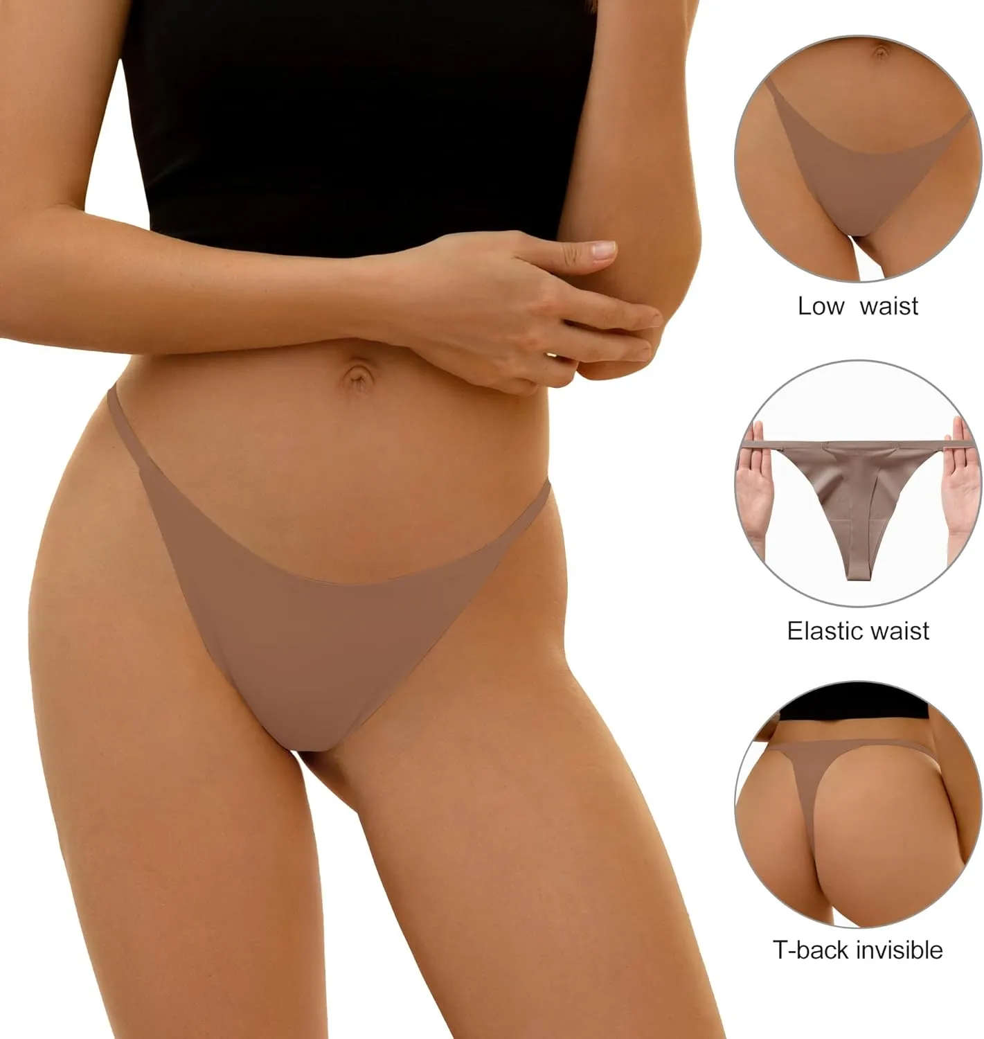DEANGELMON Seamless G-string Thongs for Women - No Show Thong Underwear Low Rise Stretch Panties Workout Pack