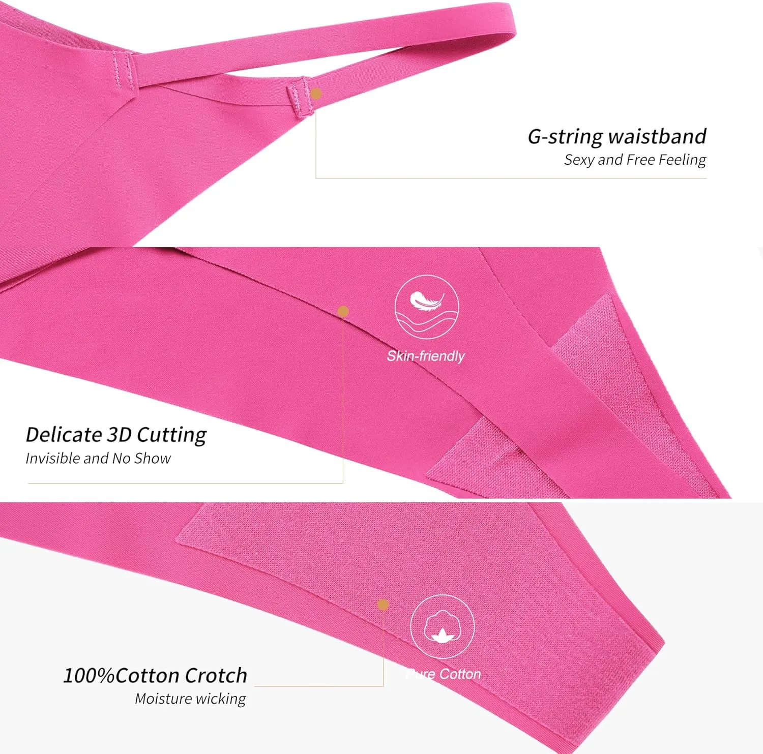 DEANGELMON Seamless G-string Thongs for Women - No Show Thong Underwear Low Rise Stretch Panties Workout Pack