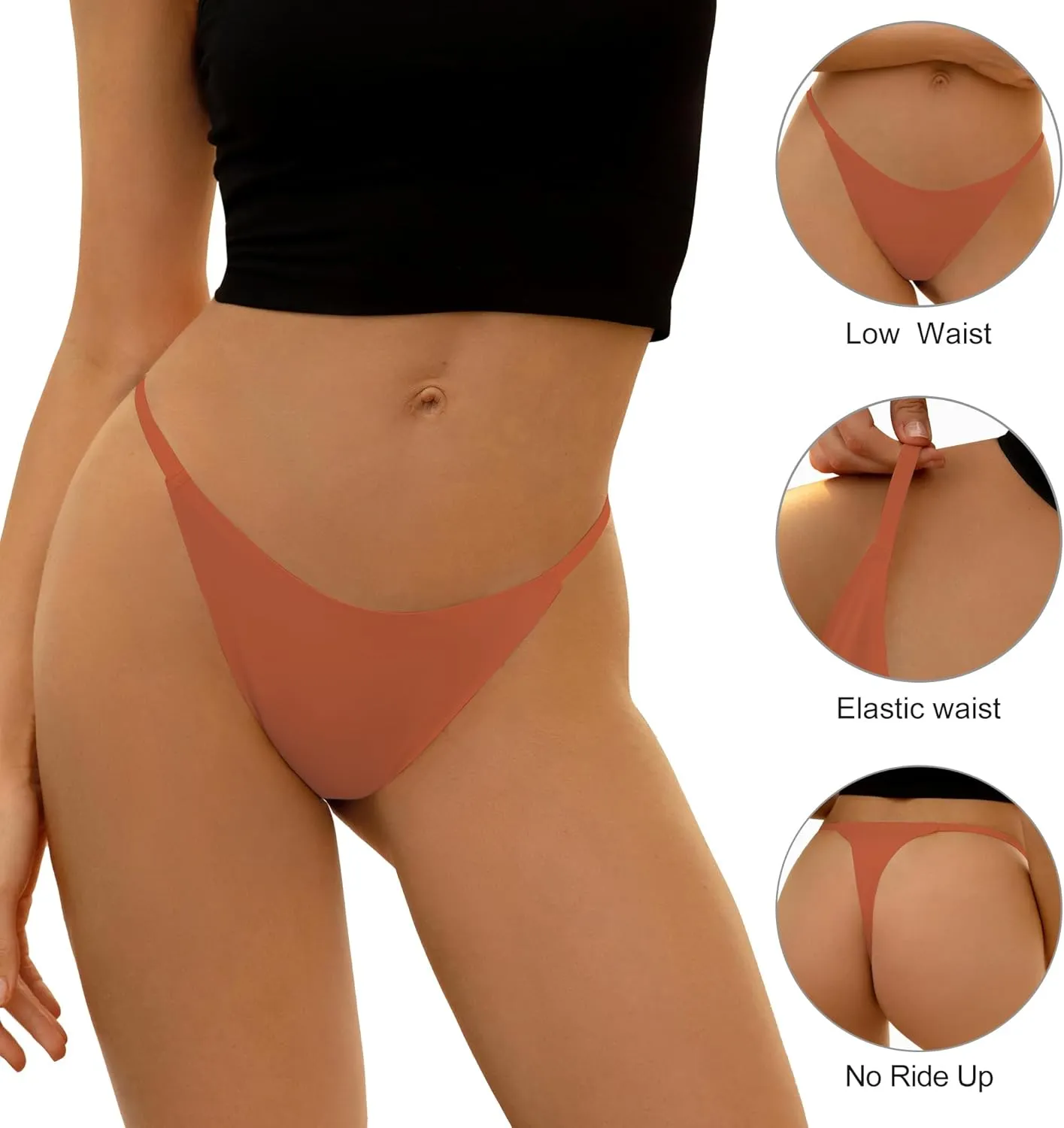 DEANGELMON Seamless G-string Thongs for Women - No Show Thong Underwear Low Rise Stretch Panties Workout Pack