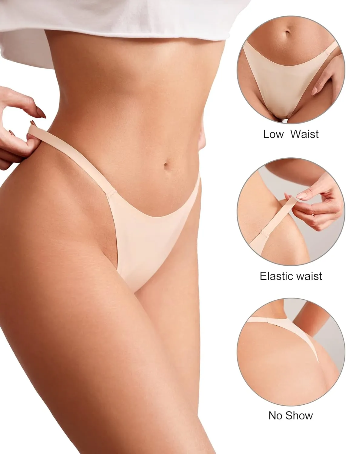 DEANGELMON Seamless G-string Thongs for Women - No Show Thong Underwear Low Rise Stretch Panties Workout Pack
