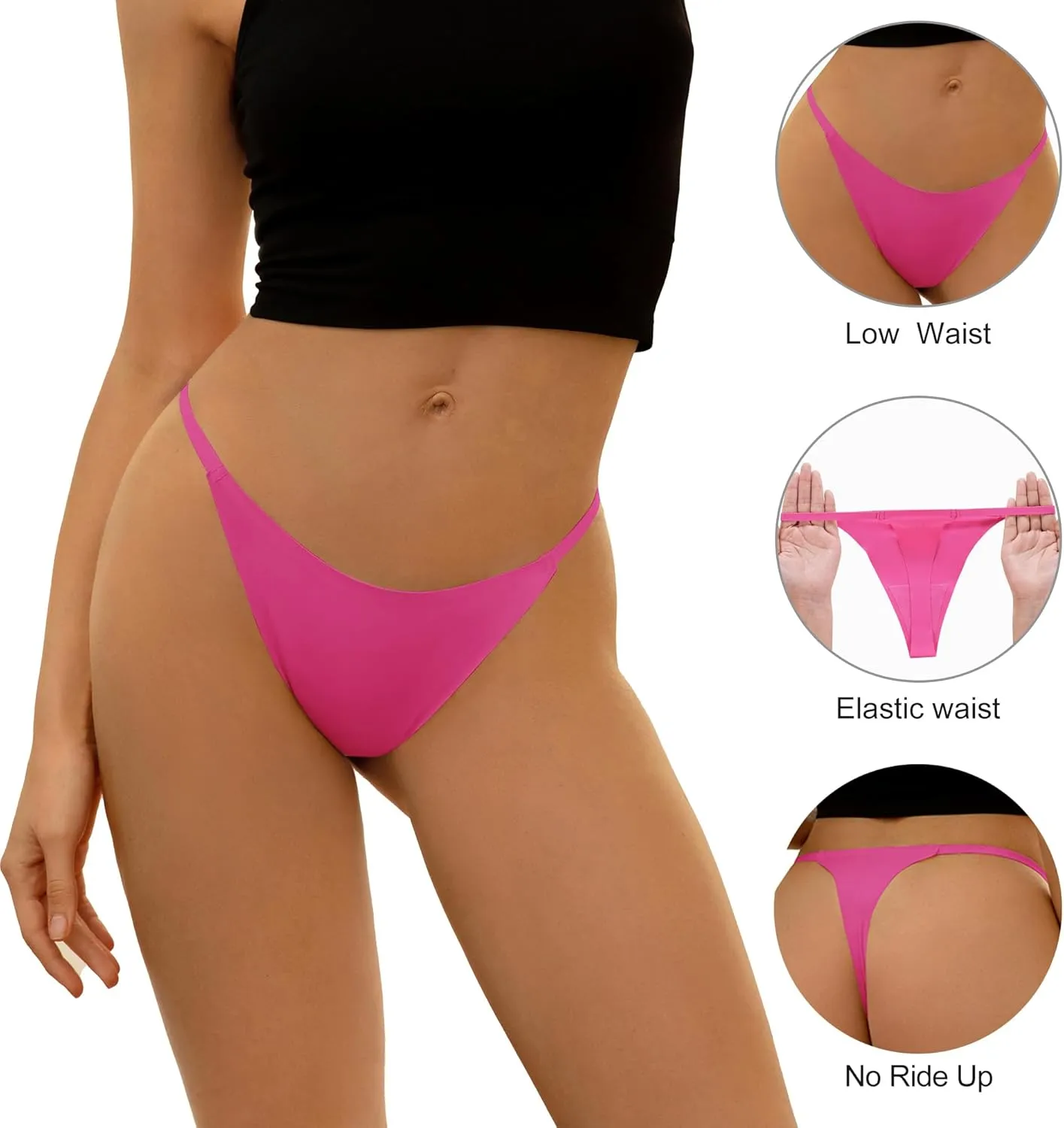 DEANGELMON Seamless G-string Thongs for Women - No Show Thong Underwear Low Rise Stretch Panties Workout Pack