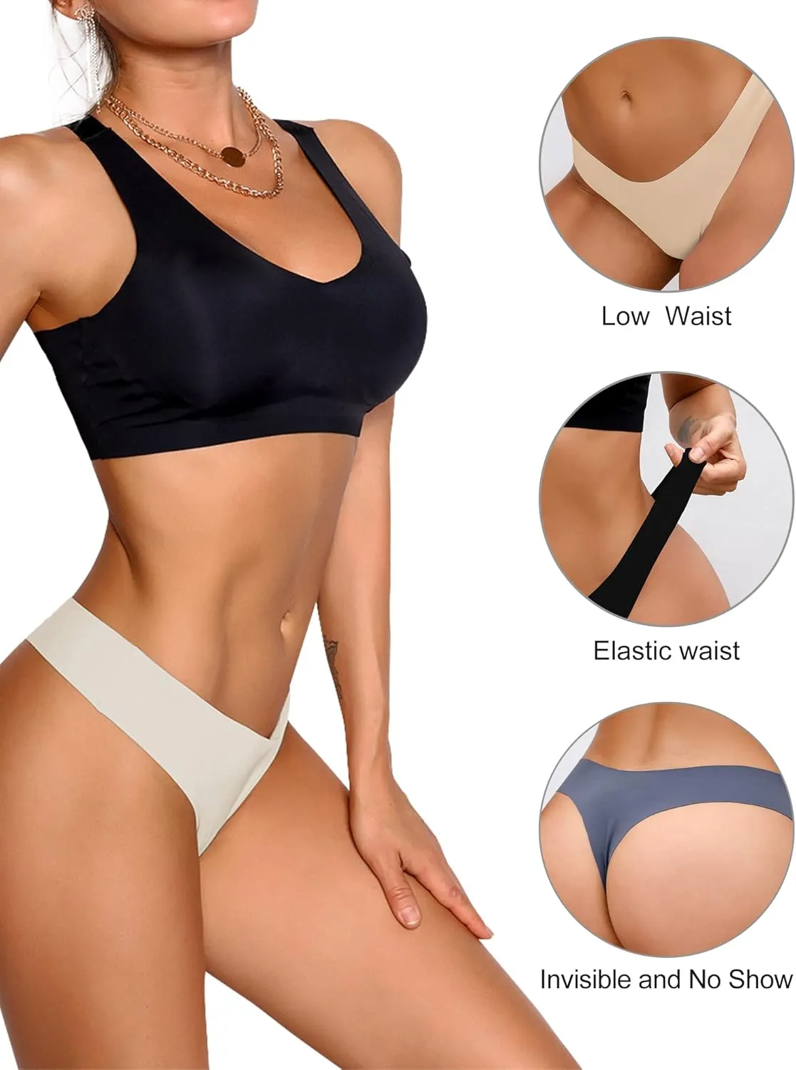 DEANGELMON Seamless Thongs for Women No Show Thong Underwear Women Comfortable Multiple Pack